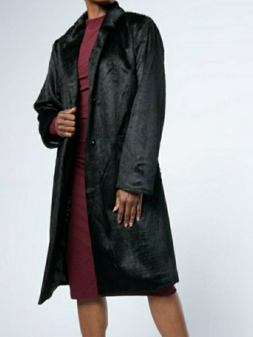 Black Faux Fur Long Coat - Women Jackets & Coats Black Label Special